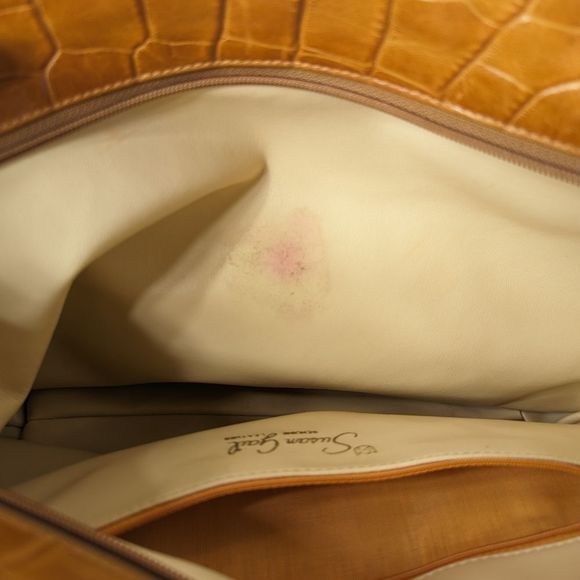 Vintage Cream Leather Shoulder Crossbody Bag Croc Print Trim Susan Gail - Picture 13 of 14